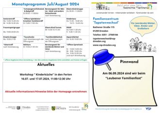 Monatsprogramm vom  Familienzentrum Tapetenwechsel in Dresden