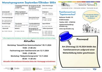 Monatsprogramm vom  Familienzentrum Tapetenwechsel in Dresden